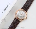 Perfect Replica Omega Constellation Rose Gold Roman Bezel Silver Diamond Dial 39mm Watch